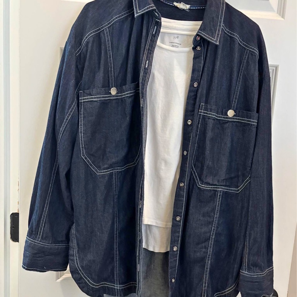 Woman’s Denim shacket - Dark Blue - Picture 5 of 5